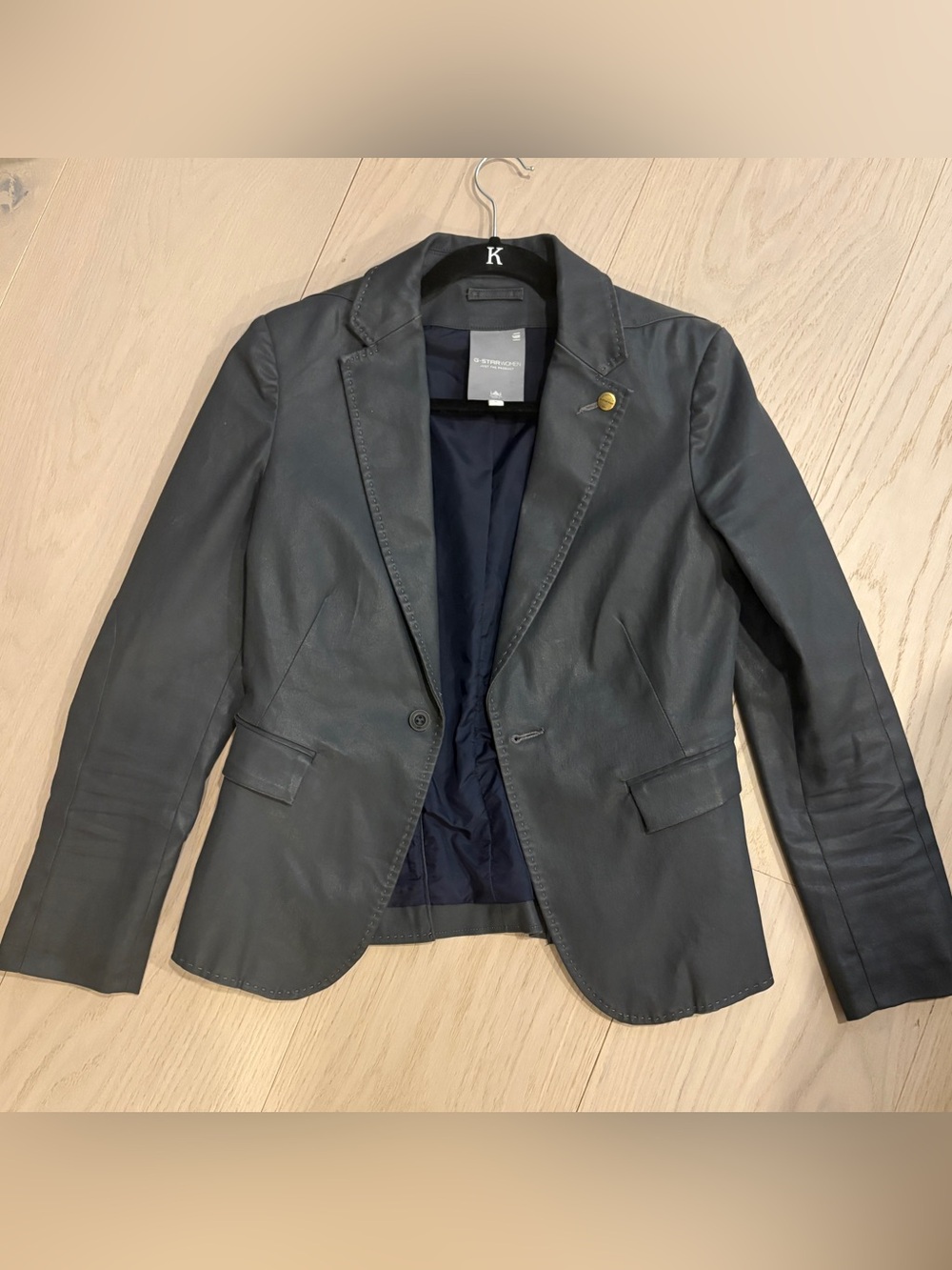 G-Star Women's Black Leather Blazer with Navy Lining